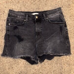 H&M Black Jean Shorts with Distressed Raw Hem